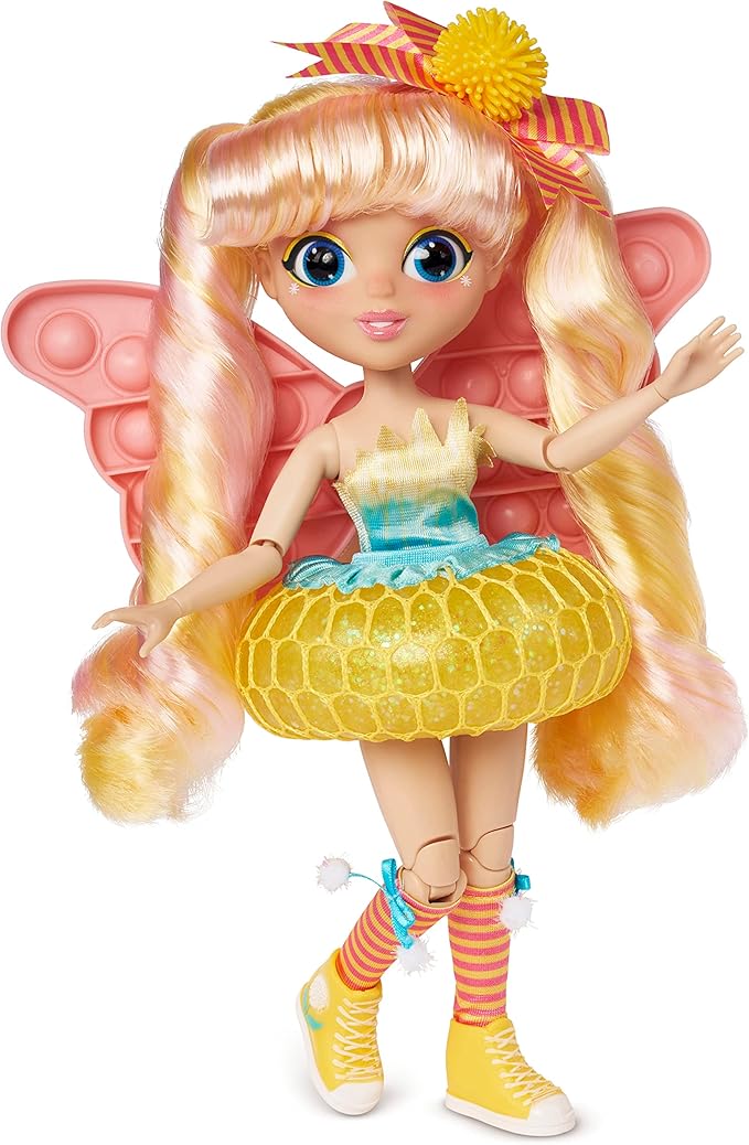 Fidgie Friends Dandelion Wishes, Butterfly Fashion Doll with Push Pop Fidget Toy, Anxiety and Stress Relief for Kids