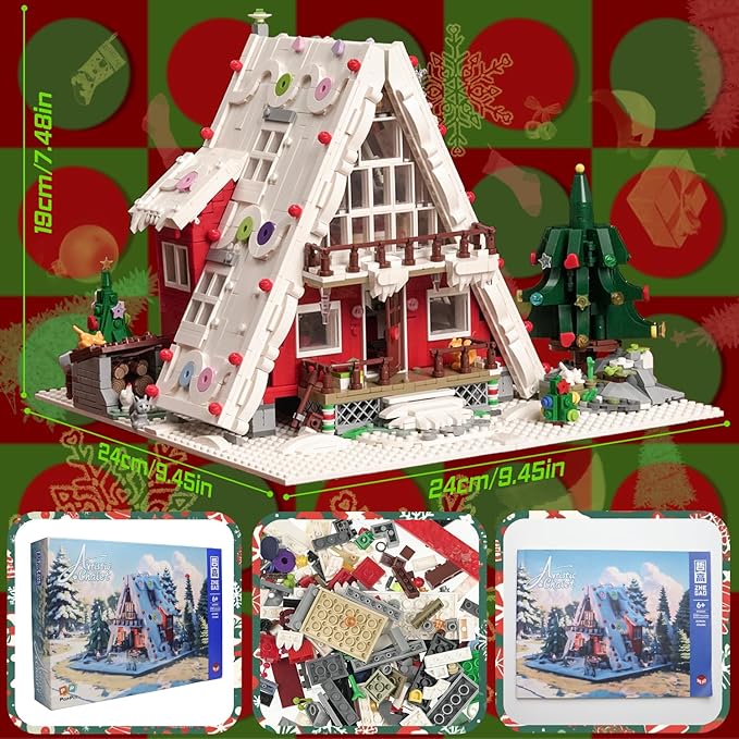 Christmas Art Log House Building Block Set with LED Lights, 2159 Pieces Christmas Toy Set, Christmas Scene, Santa Claus, Christmas Tree, Christmas Deer, for Adults, Boys and Girls