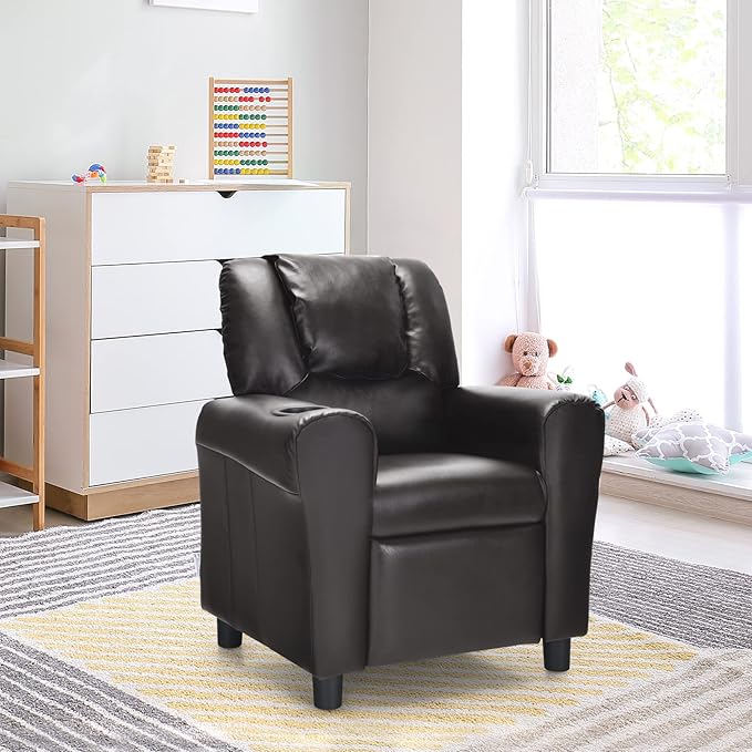 ARLIME Kids Recliner chair, toddler Armchair Upholstered Couch with Cup Holder, Backrest, baby Leather sofa with Headrest and Footrest, Child Furniture for Ages 2-7