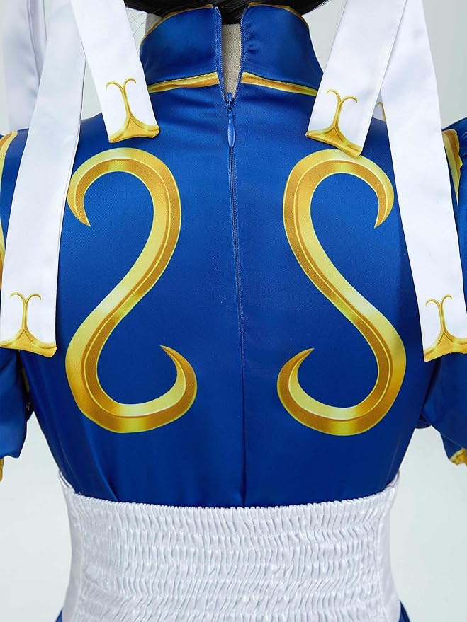 Street Fighter Officially Licensed Girl’s Chun Li Cosplay Costume Cheongsam for Age 3+,Socks, Bracelets, Hair ties