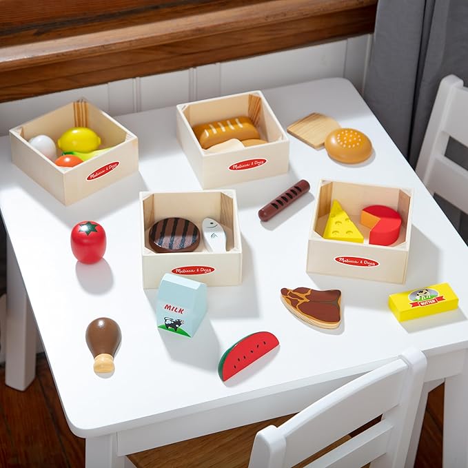 Melissa & Doug Food Groups - 21 Wooden Pieces and 4 Crates, Multi Play Food Sets For Kids Kitchen, Pretend Toy For Toddlers And Kids Ages 3+