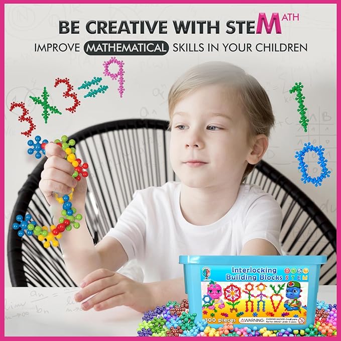 Curious 2 Learn 300 Pieces Building Blocks- Kids STEM Toys Educational Building Toys- Discs Sets Interlocking, Solid Plastic for Preschool Kids Boys and Girls Aged 3+, Creativity Kids Toys