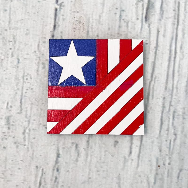 Patriotic Wooden Barn Quilt Kit, DIY Craft Painting Kit for Adults, America Barn Quilts Sign Block (6 inches, Flag with Star)