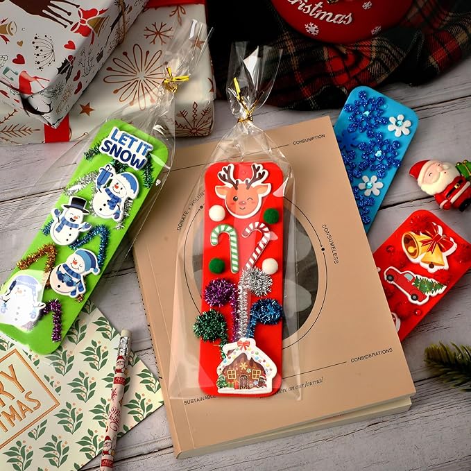 JULBEAR 36 Sets Christmas Crafts Kits DIY Blank Foam Bookmarks Decorations Sets Leaf Foam Self-Adhesive Stickers Arts for Kids Winter Christmas Party Favors Classroom Activity Gift Exchange