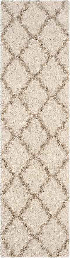 SAFAVIEH Dallas Shag Collection 2'3" x 10' Ivory/Beige SGDS257B Trellis Non-Shedding Living Room Bedroom Dining Room Entryway Plush 1.5-inch Thick Runner Rug