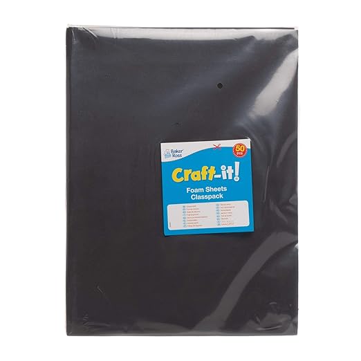 Baker Ross AW961 Foam Sheets Classpack - Pack of 50, Class Pack of Craft Pages for Kids Arts and Craft Activities, Great for Cutting, Gluing or Sewing!