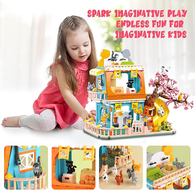 Cat House Toy Building Sets Include 8 Kittens of All Shapes Building Toys That Compatible with Lego Friends Sets for Girls 8-12 6-12 Year Old Creator Ideas Birthday Gift for Girl Boy 6+