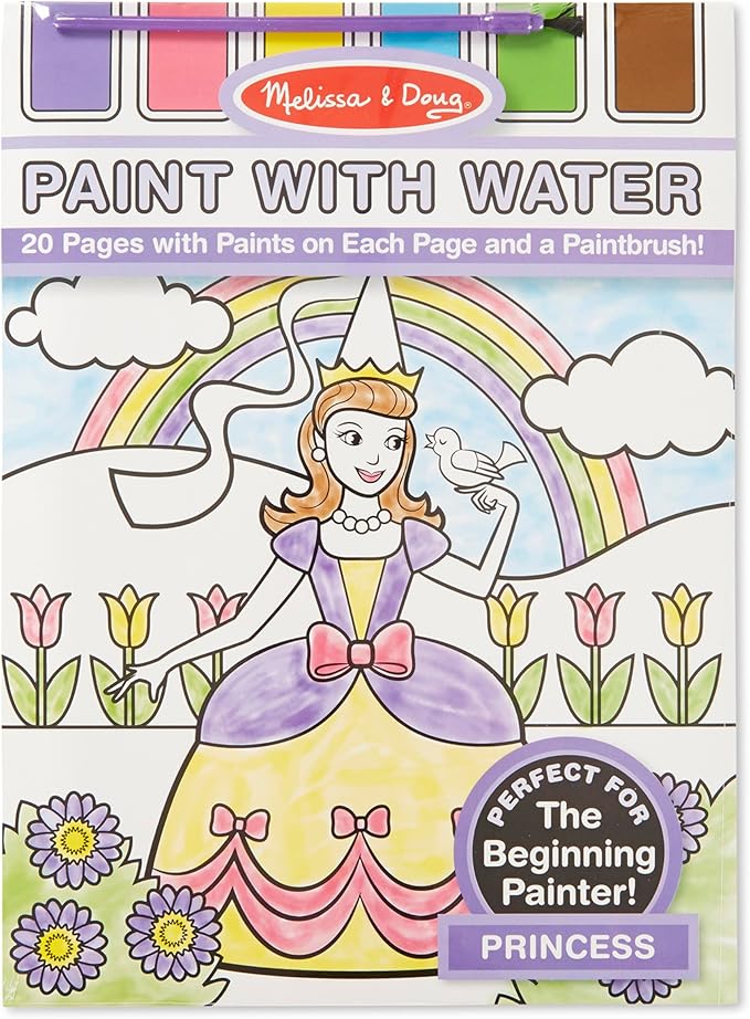 Melissa & Doug Paint With Water - Princess, 20 Perforated Pages With Spillproof Palettes