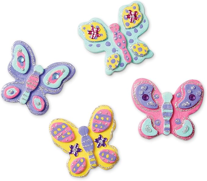 Melissa & Doug Created by Me! Wooden Butterfly Magnets Craft Kit (4 Designs, 4 Paints, Stickers, Glitter Glue)
