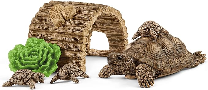 Schleich Wild Life 6-Piece Tortoise Toy Figure with Hatchlings and Turtle Home Playset for Kids Ages 3-8, Brown