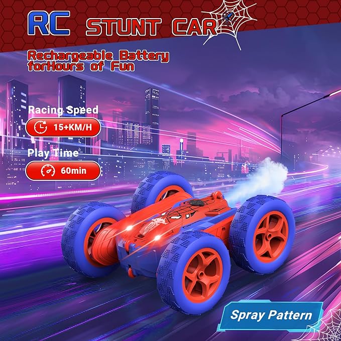 Spider Remote Control Cars for Kids,Double Sided 360° Flips Rotating 4WD Off Road Racing RC Car, RC Stunt Car Toys for Girls Boys Age 4 5 6 7 8 9 10,Perfect Kids Toys Gifts on Birthday (Red)