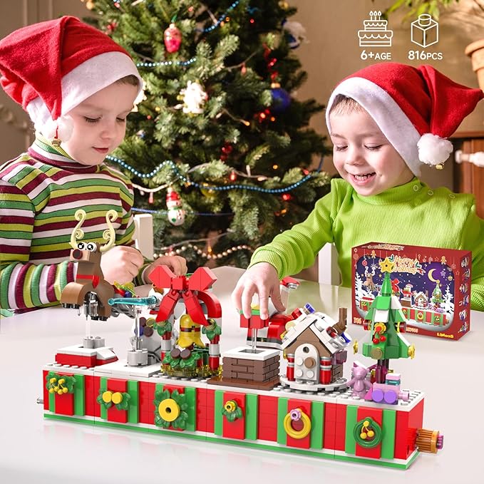 Christmas Building Blocks Sets Rotating Christmas Bells Building Sets for Kids 2024 Christmas Kits Small Xmas Building Brick Toys Gifts for Adults Teens Kids Girls Boys Ages 6+(134PCS Small Size)