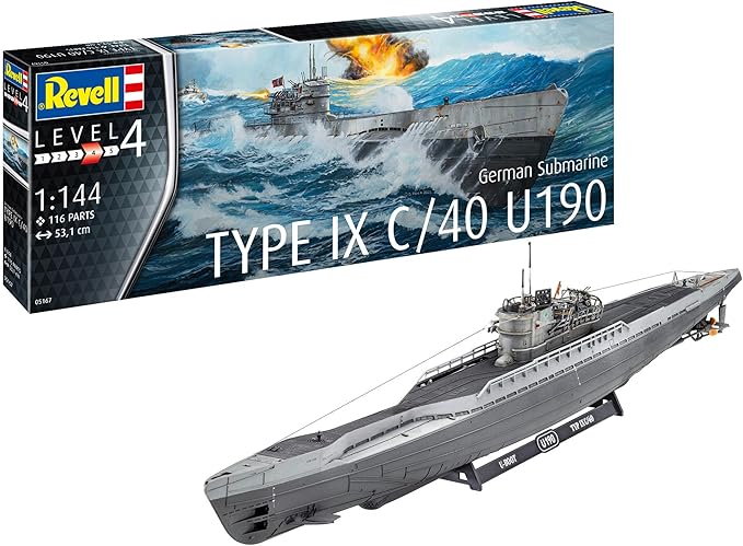 Revell RV05167 Kit 1:144-German Submarine Type IX C/40 (U190), Unpainted