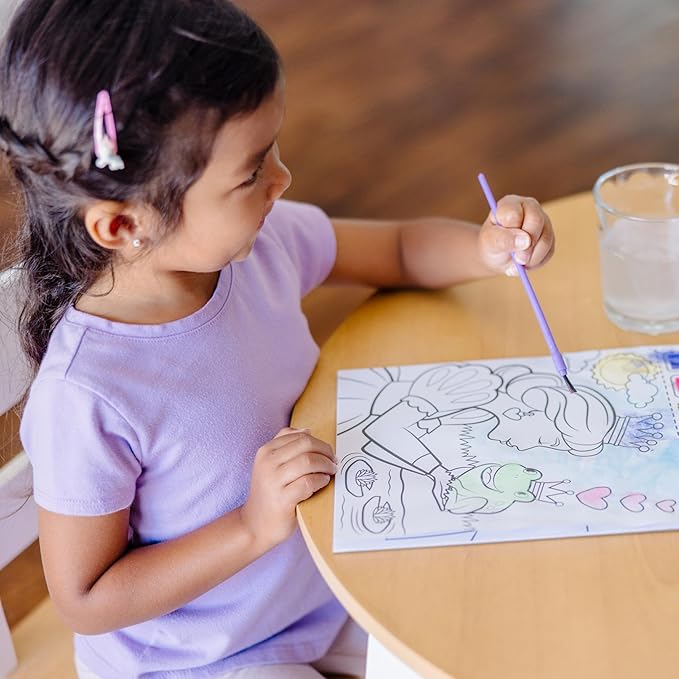 Melissa & Doug Paint With Water - Princess, 20 Perforated Pages With Spillproof Palettes
