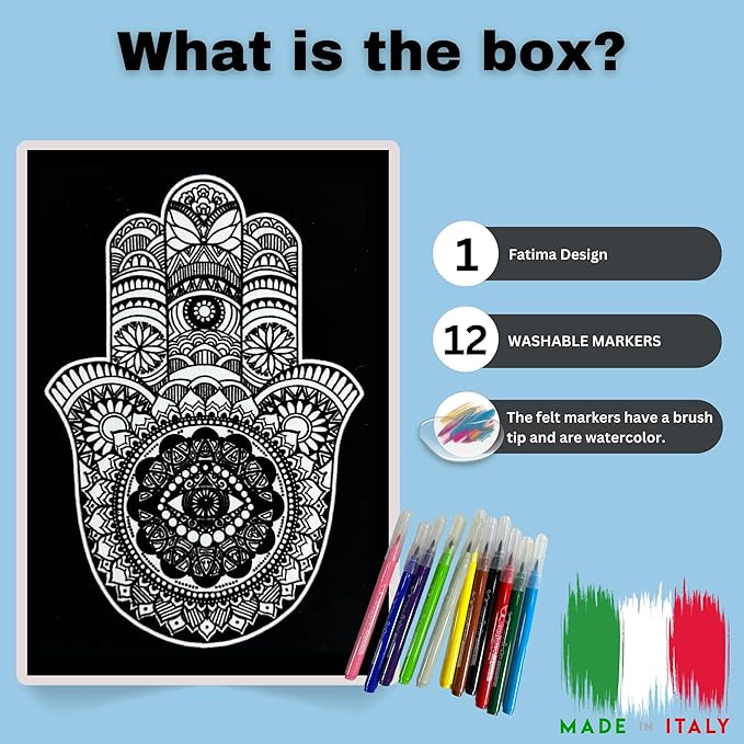 Hand of Fatima Velvet Coloring for Kids and Adults- Small Picture 11.75” x 8.25”- Ideal for Travel- Boys and Girls 3+