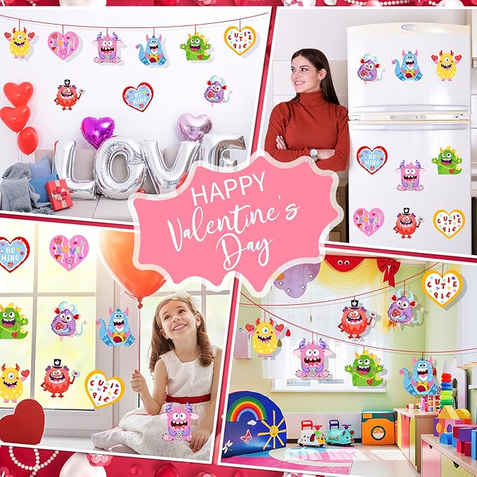 45 Pack 24 Sets Valentine's Day Craft Kits for Kids, DIY Craft Ornament Valentine Class Game Activities Paper Craft Hanging Ornament Valentine's Day Decoration Preschool Home Valentine's Monster Craft