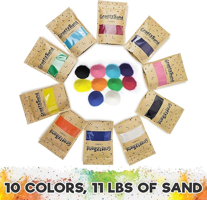 CuteyCo Crafty Sand Pack - 10 Colors: 11 lbs of Vibrant Craft Sand & Play Sand