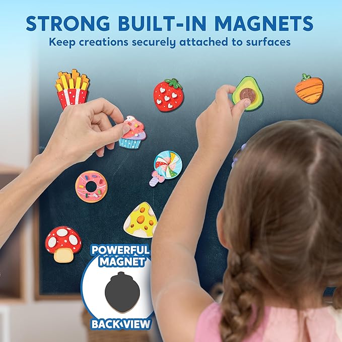 JOYIN 12 pcs Wooden Magnets, Painting Craft for Boys and Girls, Spring and Rainy Day Activities Kit, Craft Toys Gifts for Kids Birthday Easter