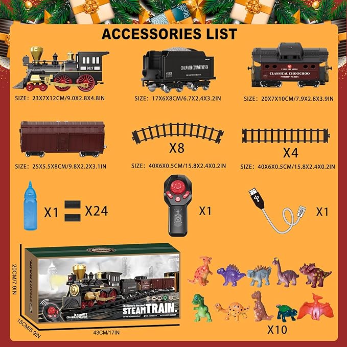 Remote Control Train Set for Kids Electric Steam Engine Locomotive, Cargo Car & Tracks,Trains w/Realistic Smoke,Sounds & Lights,Rechargeable Birthday Gifts for 3 4 5 6 7+ Years Old Boys Girls … …