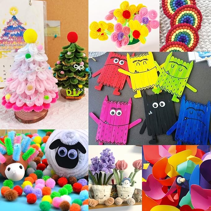 FUNZBO Arts and Crafts Supplies for Kids - Craft Kit with Glitter Glue Stick, Pipe Cleaners Craft & Craft Tools, DIY School Supplies Kit, Girls Toys, Gifts for Girls and Boys Age 4+