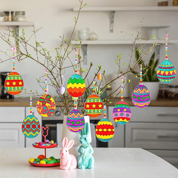 Qyeahkj 32 Sets Easter Suncatcher Crafts Kit for Kids DIY Egg Window Paint Suncatcher Arts Crafts Easter Window Ornament Decor for Easter Gift Classroom Art Project Gift Favor