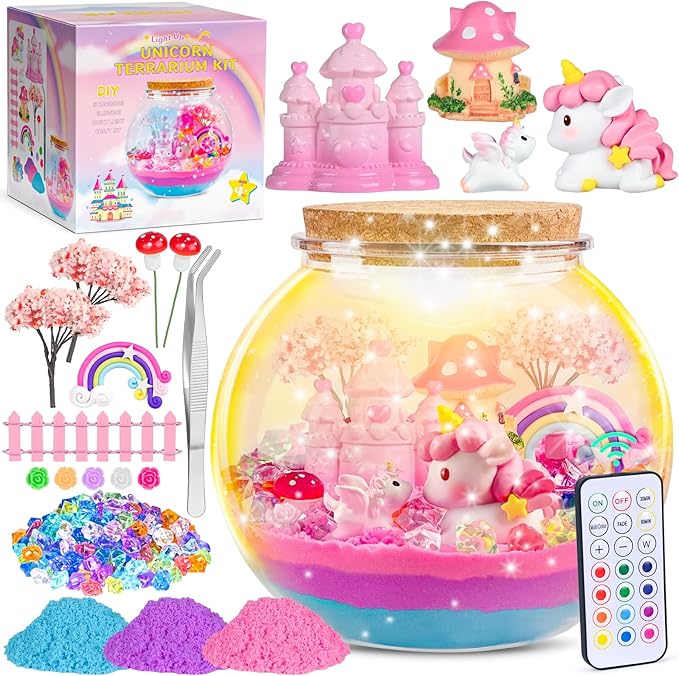 Ingbear Unicorn Terrarium Kit for Kids, Arts and Crafts for Kids Age 4-6 Sand Toys for Girls Ages 4-8 5-7 9 10 Year Old Birthday Christmas Gifts