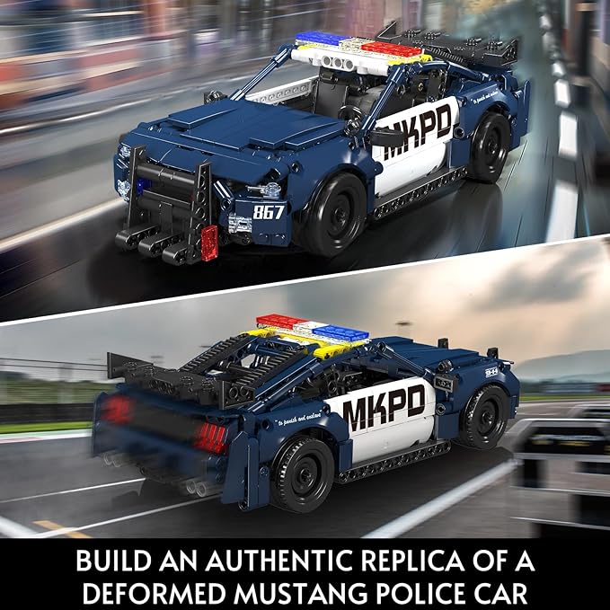Mould King 15073 Barricade Police Car Building Sets, MOC Deformed Mustang Pull-Back Drag Race Toy Car Model Kit, Gift for Kids/Adults Collections Enthusiasts (786 Pieces, Dynamic Version)