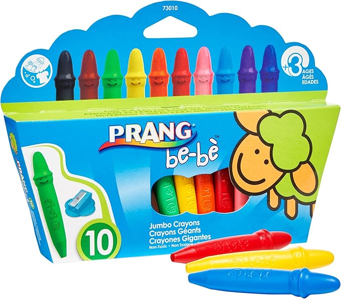 Prang be-be Jumbo Crayons for Small Children, Washable, Includes Sharpener, Assorted Colors, 20-Pack (73010),Large