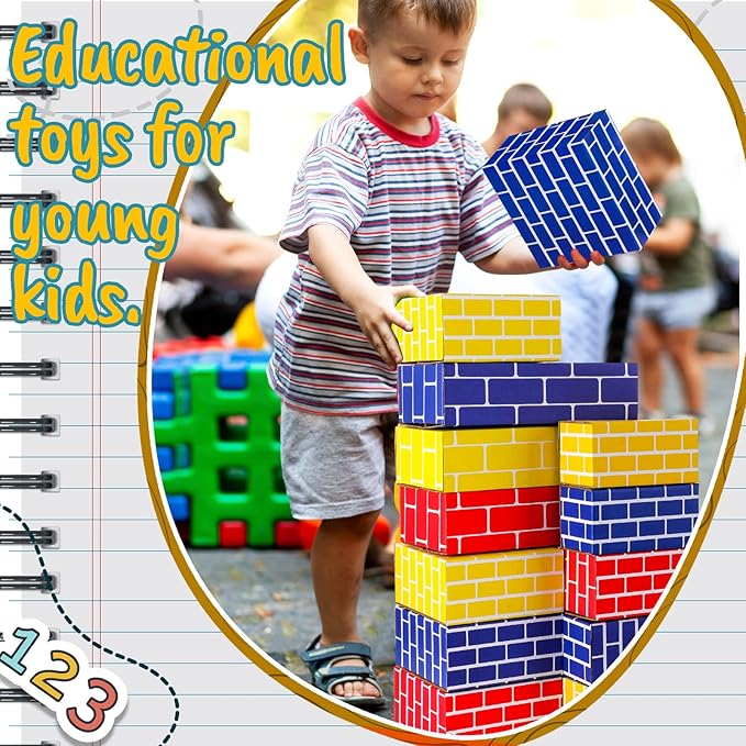 Junkin 80 Pack Jumbo Cardboard Building Blocks for Kids Large Stacking Cardboard Bricks Thick Building Blocks for Construction Supplies Favor Preschool Building Sets Daycare Toddlers