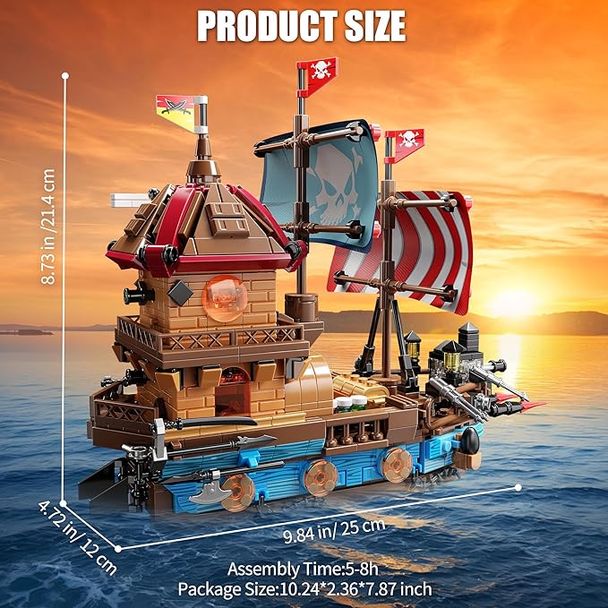 TYCOLE Pirate Ship Building Block Set with Lights,Creative Pirate Toys Compatible with Legos,Modern Boat Model Set,Idea Christmas Birthday Gift for Adults and Boys,Girls 8-14 and up(916 Pieces)
