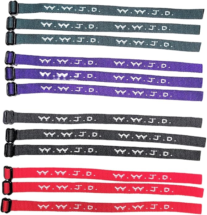 AMERICAN WIT Colorful W.W.J.D. Webbing Bracelets (48 Pack) (“What would Jesus do?”) Colors: black, army green, purple, bright red Religious Christian Wristband,