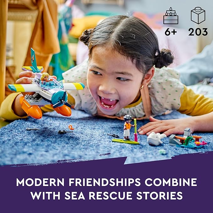 LEGO 41752 Friends Sea Rescue Plane, Airplane Toy with Whale Figure and Mini Dolls, Animal Care Gift for Birthday for Girls, Boys and Children from 6 Years