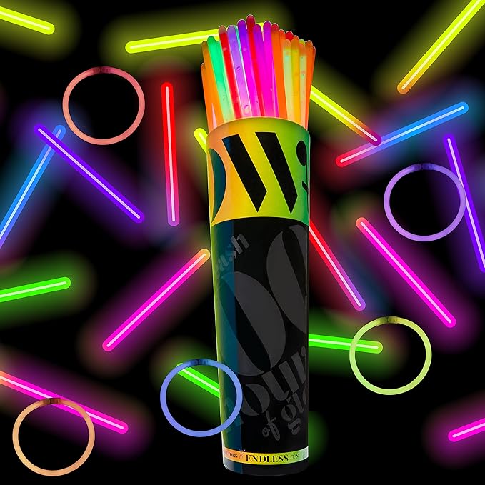 DRAGON TOO 100 Glow Sticks and Connectors Party Supplies Pack – 8 Inch Bright Glow Sticks – Fun for Kids and Adults