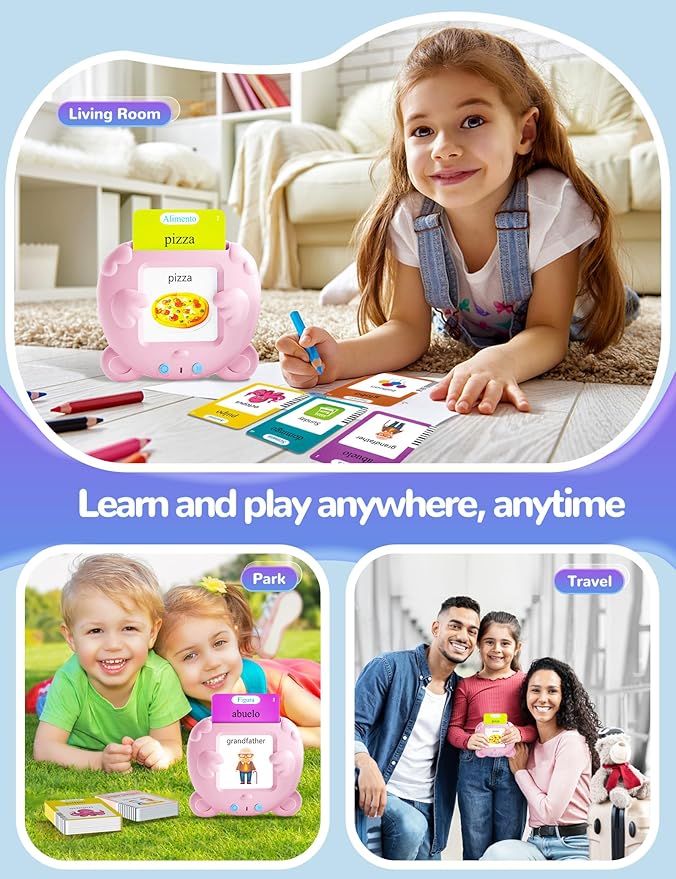 Spanish & English Talking Flash Cards for Toddlers, 510 Sight Words Bilingual Learning Toys for Children, Autism Sensory Speech Therapy Toys, Española Pocket Vocabulary Educational Toys Girls