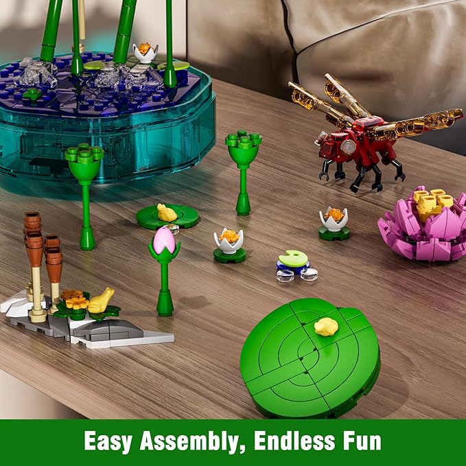 Mould King Insect Building Block Set, Creative Dragonfly Bug Kits Toys with Music Display Box, Collection Flower DIY Office Home Decor for Adutls Kids Girls 8+, 10106