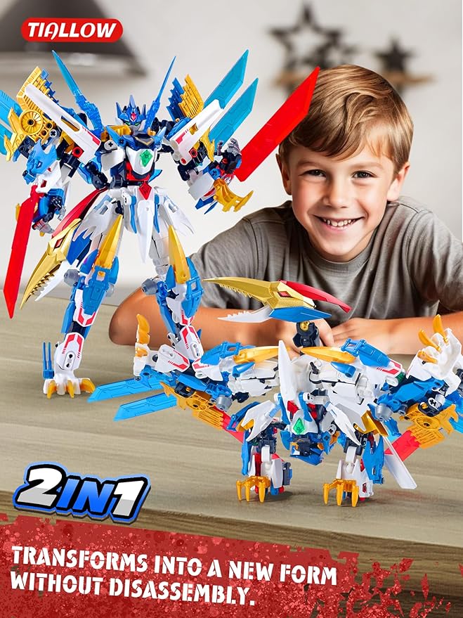 Dinosaurs Transforming Mech Technic Building Sets，Pterodactyl 2-in-1 Building Block Model, Robot Action Figures Building Kits, Birthday for Boys, Adult Age 8-12 (Pterodactyl)