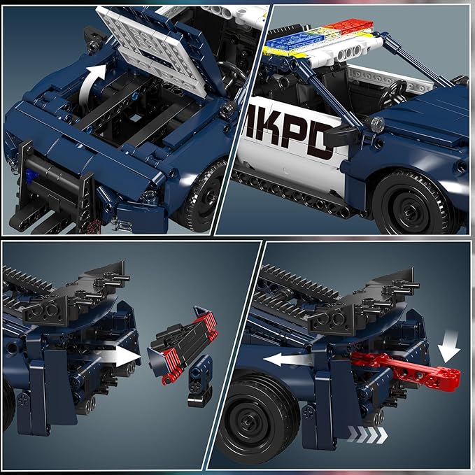 Mould King 15073 Barricade Police Car Building Sets, MOC Deformed Mustang Pull-Back Drag Race Toy Car Model Kit, Gift for Kids/Adults Collections Enthusiasts (786 Pieces, Dynamic Version)