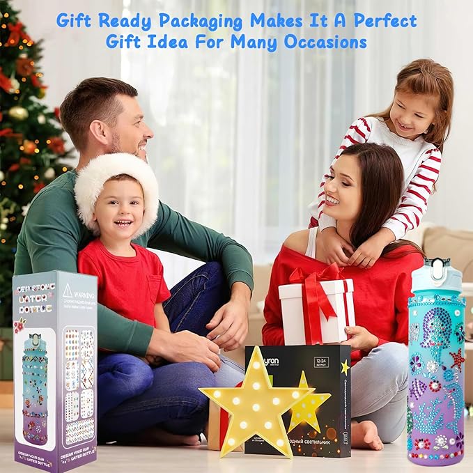 Valentines Day Gifts for Girls Decorate Your Own Water Bottle Kits for Girls 4-12 Girls Water Bottle Gem Stickers DIY Arts and Crafts Kits Supplies for Girl Birthday Easter Gifts for Girls Green