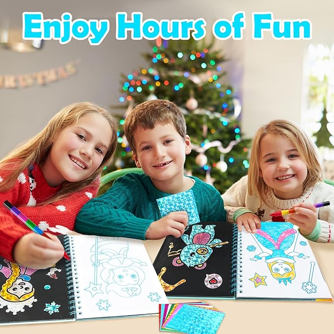 Foil Art Craft Activity for Kids: Fun DIY Toy Sticker Kit, No Mess Creative Travel Supply Set, Idea Birthday Easter Basket Stuffers Valentines Gift for Girl Boy Toddler 4 5 6 7 8 9 Year Old (Winter)