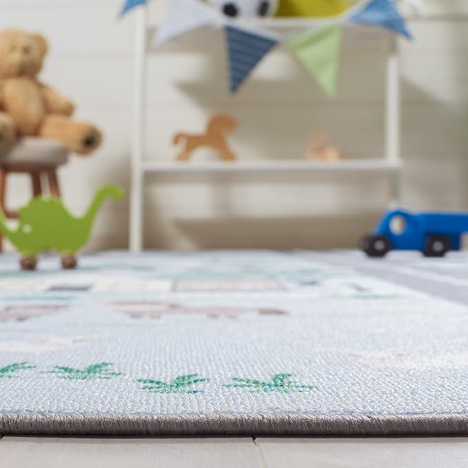 SAFAVIEH Kids Playhouse Collection Area Rug - 5'5" x 7'7", Blue & Dark Grey, Non-Shedding Machine Washable & Slip Resistant Ideal for High Traffic Areas for Boys & Girls in Playroom (KPH235M)