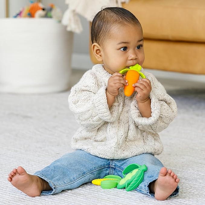 Infantino Farmers Market Teether Gift Set - Set of 3 BPA-Free Veggie Textured Silicone Teethers for Soothing Sore Gums, Multicolor
