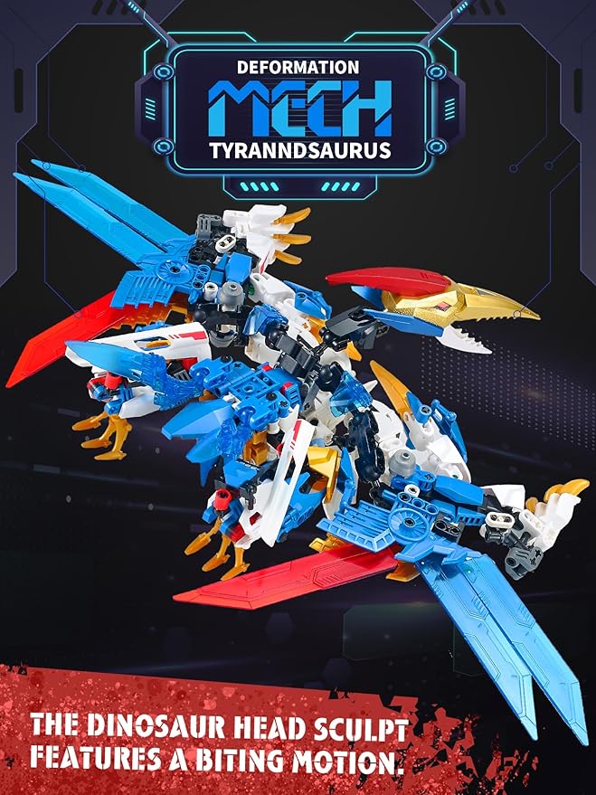 Dinosaurs Transforming Mech Technic Building Sets，Pterodactyl 2-in-1 Building Block Model, Robot Action Figures Building Kits, Birthday for Boys, Adult Age 8-12 (Pterodactyl)