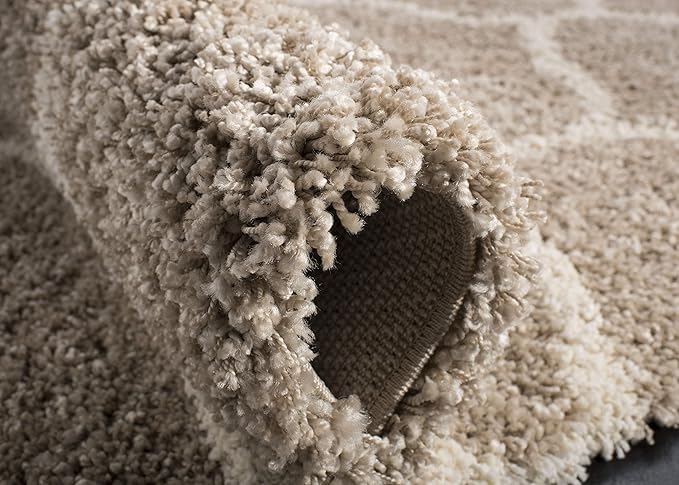 SAFAVIEH Hudson Shag Collection Runner Rug - 2'3" x 12', Beige & Ivory, Trellis Design, Non-Shedding & Easy Care, 2-inch Thick Ideal for High Traffic Areas in Living Room, Bedroom (SGH280S)