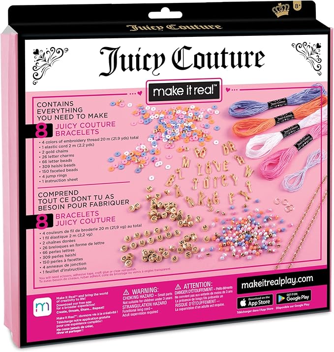 Make It Real - Juicy Couture Love Letters Bracelet Making Kit - Kids Jewelry Making Kit - DIY Charm Bracelet Making Kit for Girls - Friendship Bracelets with Flat Clay Beads for Girls 8-10-12-14