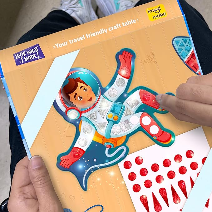 Imagimake Mirror Mosaic Space Theme Kids Art Set | DIY Craft Kit with Foil Stickers | Birthday Gift for Boys and Girls Ages 3-8 | Travel Toys | Crafts for Kids Ages 4-8