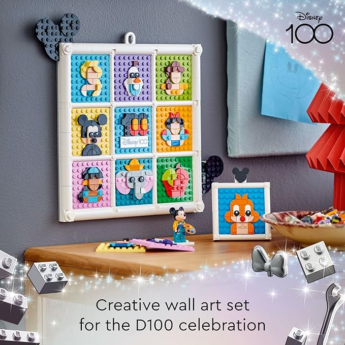 LEGO Disney Classic 100 Years of Disney Animation Icons 43221 Buildable Disney Toy with Mickey Mouse Minifigure, Classic Disney Wall Art, Fun Toys for Kids Ages 6+