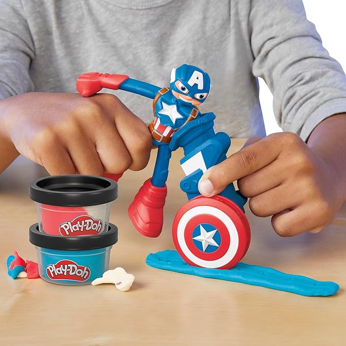 Play-Doh Marvel Captain America Stamping Shield with Bendy Action Figure, Imagination Toys for 4 Year Old Boys and Girls and Up