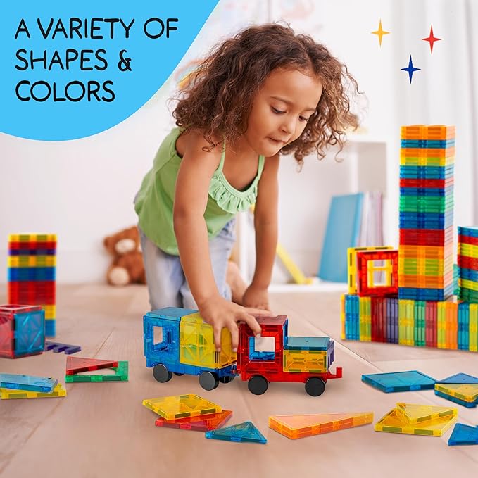Magnetic Tiles 123 PCS + Zippered CASE, Magnetic Tiles for Kids Toy for 3 4 5 6 7 8 Year Old Boys & Girls, Great Gift for Kids Aged 3-8