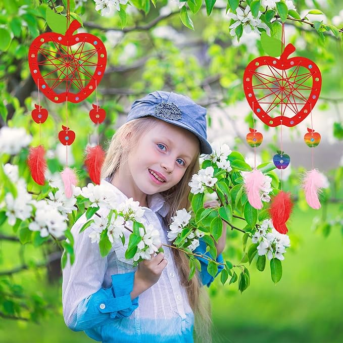Fennoral 6 Pack Apple Dream Catcher Craft Kit for Kids Paint You Own Dream Catcher DIY Coloring Wooden Back to School Art and Craft for Classroom Art Activity First Day of School Decoration