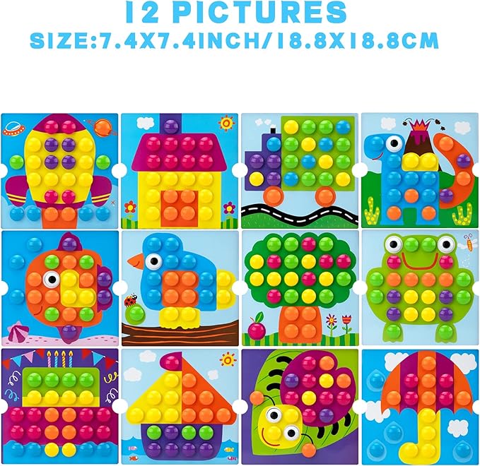 Button Art Toys for Toddlers, Crafts for Age 3-5, Early Educational Toys, Color Matching Puzzle, Fine Motor Skills Game, Preschool Learning Toys for Boys & Girls 3+